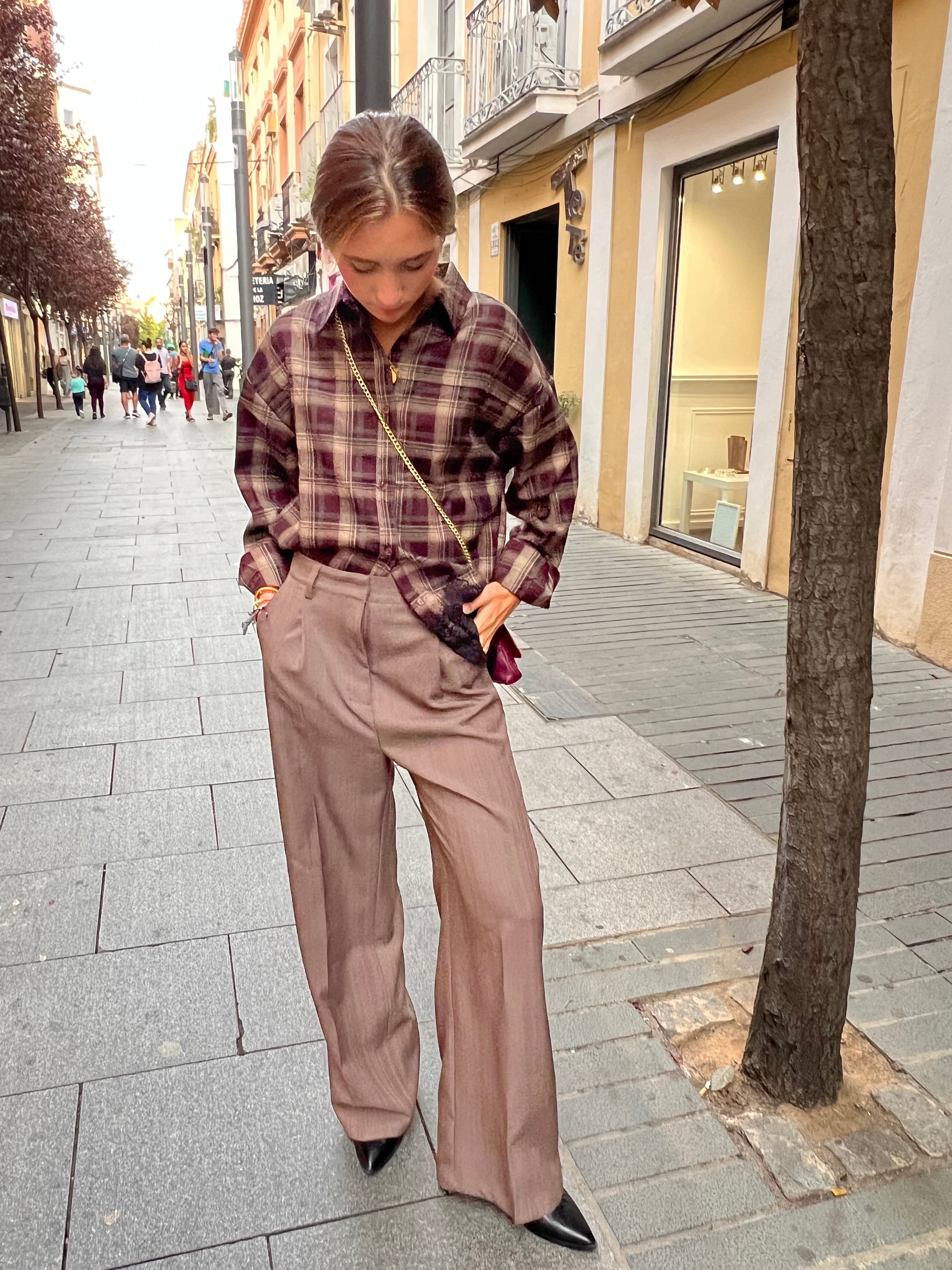 Camisa Tartán Detalle Puntilla